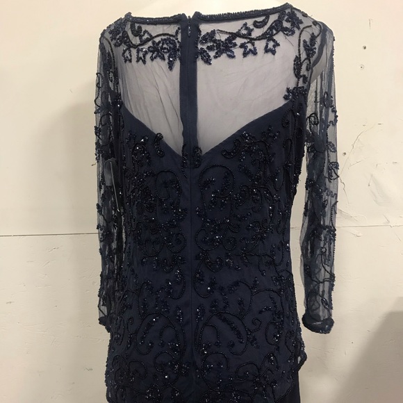 Pisarro Nights Sheer Beaded Bodice 3/4 Sleeve Gown - Picture 6 of 10